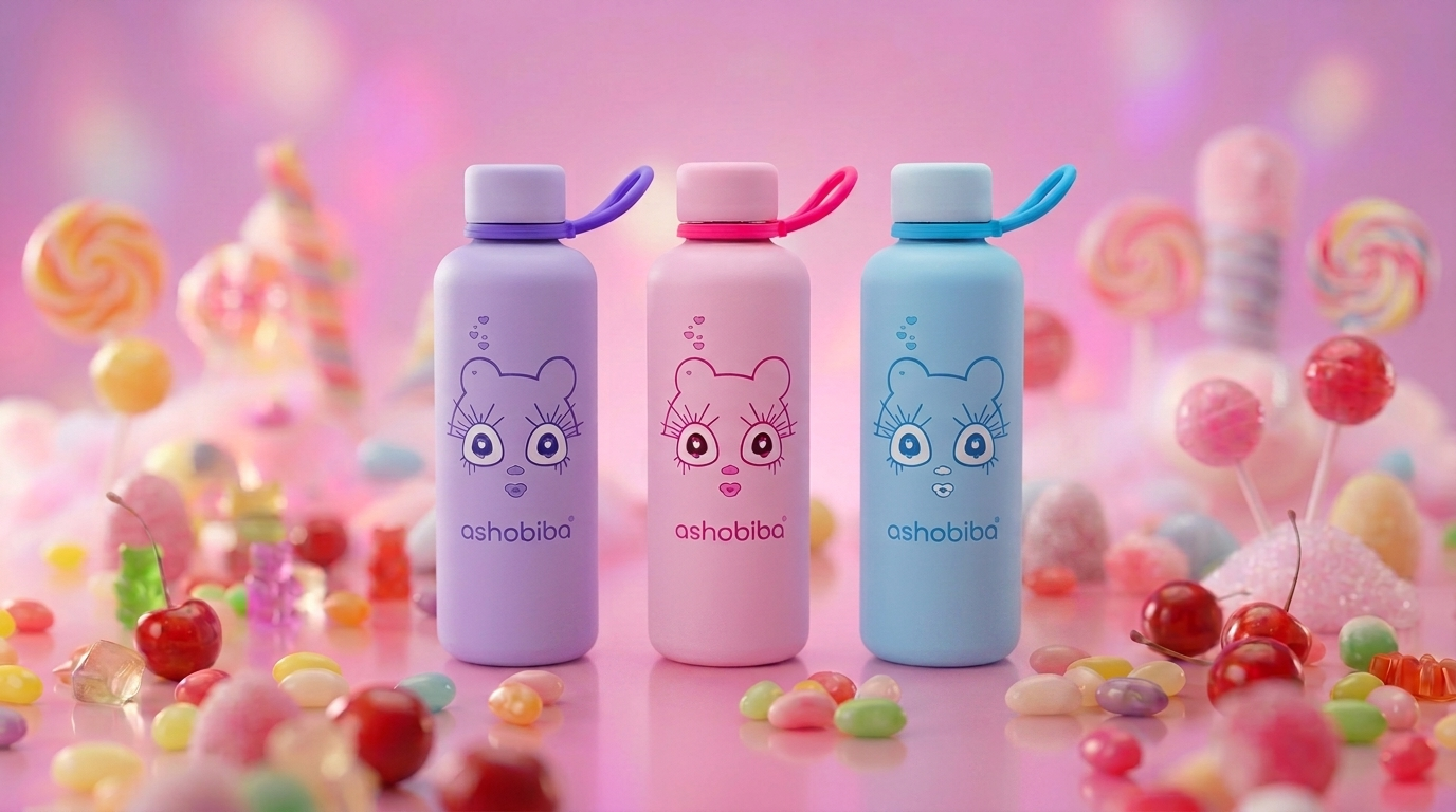 Ashobiba baby pink kawaii water bottle aesthetic lifestyle