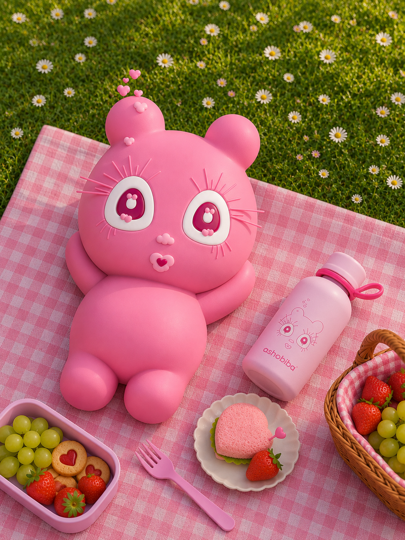 Ashobiba pink insulated water bottle at picnic